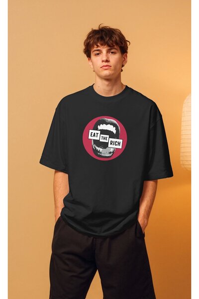buzagi tasarım ürünleri Eat the Rich Unisex Oversize T-Shirt