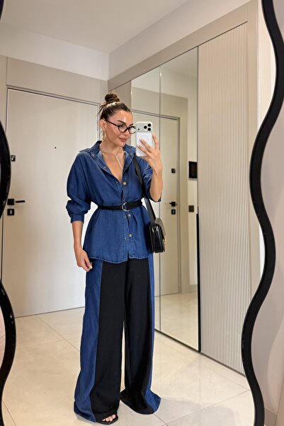 Gizem Ecemiş Ventus Midblue Garnili Tensel Denim Takım