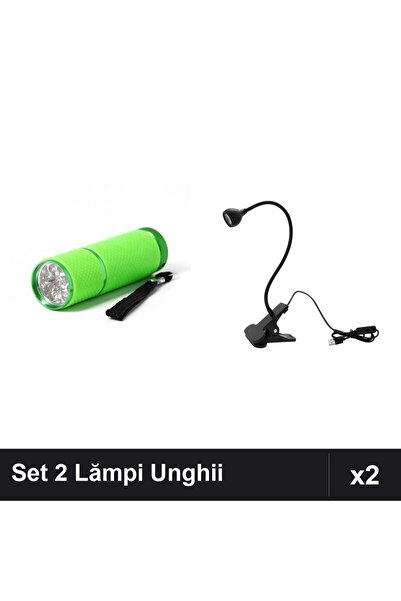 NAİLS Set 2 Lămpi LED/UV Unghii: Lanternă Mini 9 Becuri Verde + Lanternă Flex...