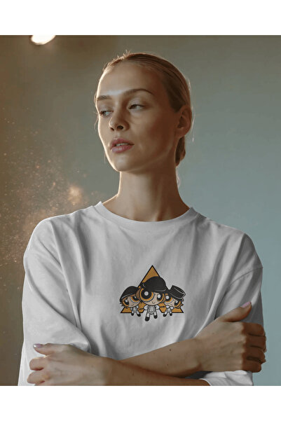 buzagi tasarım ürünleri Powerpuff Orange Unisex White Oversize T-Shirt