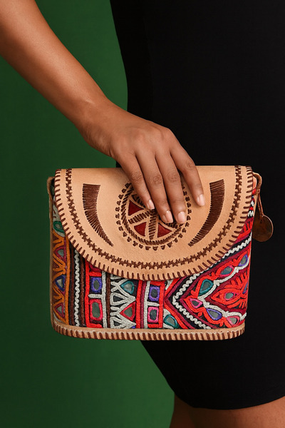 Kanyaka Indian Handcrafted Antique Rectangle Bucket Vegan Leather Bag