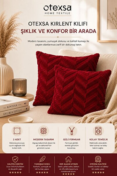 OTEXSA Kabartmalı Dokulu Başak Desenli 2'li Kırlent Kılıfı Yumuşak Kumaş Deko...