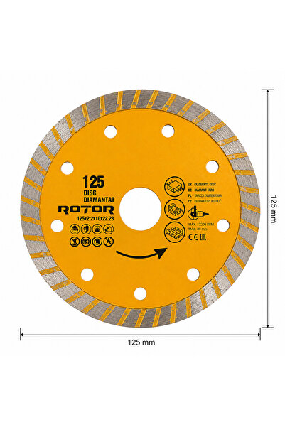 Rotor Turbo Elmas Kesme Diski 125x2,2x10x22,23 mm – Seramik, Mermer, Granit, ...