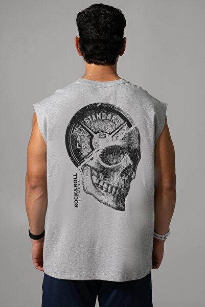 ROCKANDROLL Tricou oversize gri, cu mânecă decupată la spate, fără mâneci