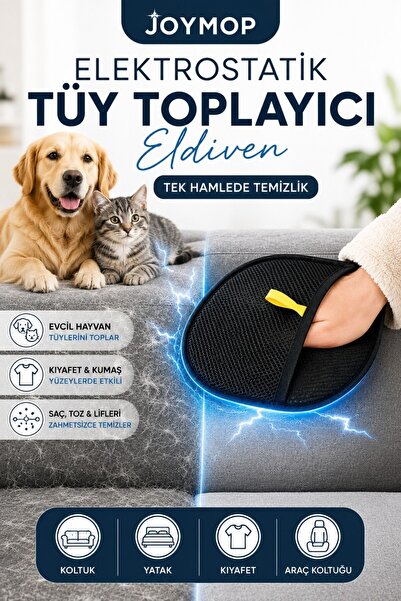 JOYMOP Elektrostatik Tüy Toplayıcı Eldiven – Kedi & Köpek Tüyü, Saç ve Toz Te...