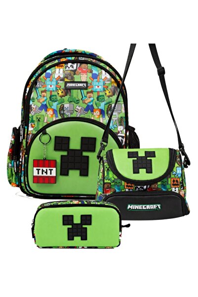 MINECRAFT Boy's Triple Primary School School Bag Set - Written Design (Green ...