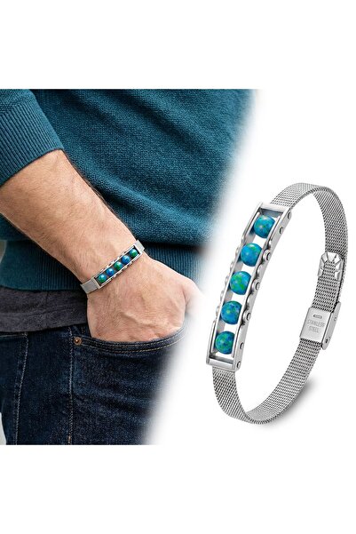 OGHAMAY Green Agate and Stainless Steel Bracelet 18392B23D2