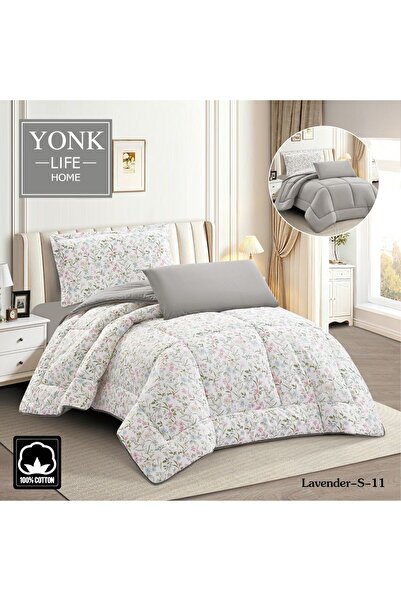 YONK Lavender Napren 100% Cotton Double-Sided 6-Piece Comforter - Natural Sof...