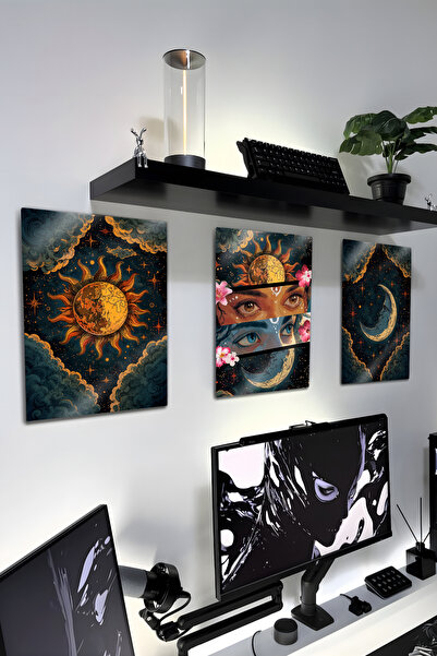 DekorHane Metalni print – Set od 3 komada sa dizajnom Meseca, Sunca i Mističn...