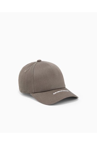 Emporio Armani Men's Cotton Embroidered Logo Detailed Canvas Brown Sports Hat