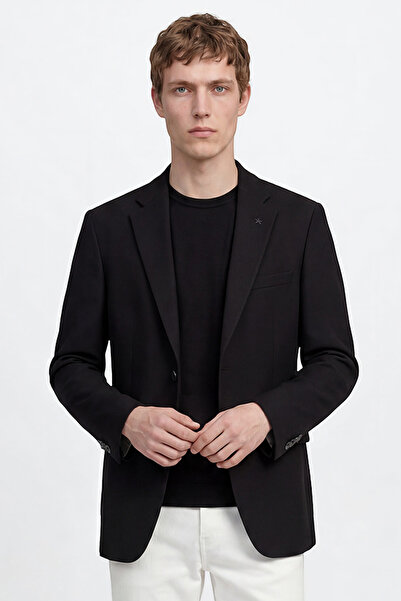 ALTINYILDIZ CLASSICS Men's Black Cotton Slim Fit Mono Collar Flexible Blazer ...