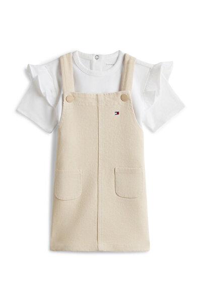 Tommy Hilfiger Bej Unisex Bebek Nakışlı Elbise