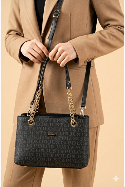 Just Polo حقيبة يد وكتف نسائية سوداء-BD2181BD