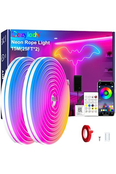 Cozylady Bandă LED Neon RGB 12M (2 role x 6M) cu bandă adezivă puternică și t...