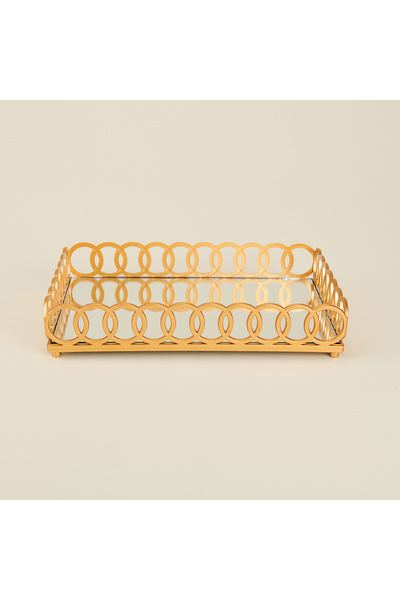 Evidea Deco Meander Aynalı Dekoratif Tepsi - Altın - 31x21 cm