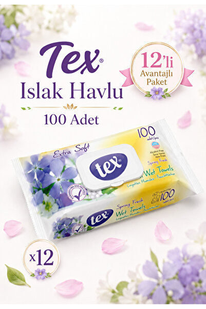 Tex 12 Adet - Extra Yumuşak Fresh Islak Mendil - 100 Adet Bahar Çiçekleri Kok...