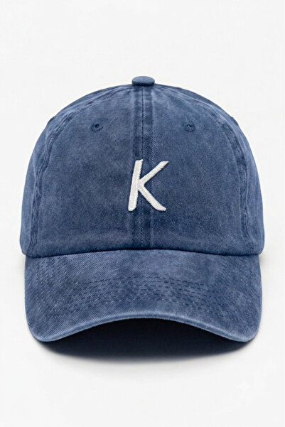 ŞapkaMania Letter K Navy Blue Embroidered Washable Vintage Unisex Hat