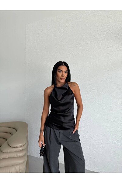 KN Fashion Saten bluz, halter yaka bluz, slim fit bluz, kadın bluz, davet blu...