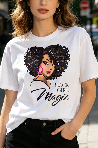 Fleck Womens T Shirts Black Girl Magic Afro Woman With Inspirational Words Ca...