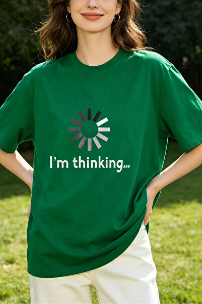 Fleck تي شيرت نسائي بطبعة I M Thinking Loading Spinner، قميص صيفي فضفاض غير رسمي