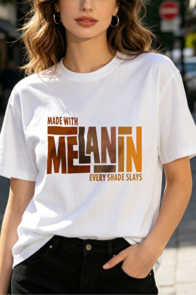 Fleck Womens T Shirts Made With Melanin Every Shade Slays Graphic Print Casua...