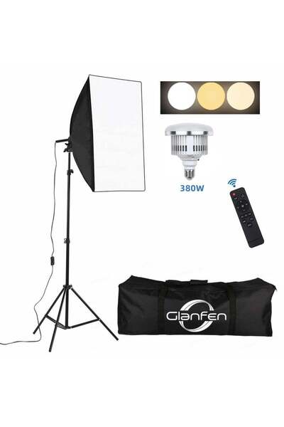 glanfen Studio Photography Lighting Kit with 380W 3 Colors Remote LED Bulbs,S...