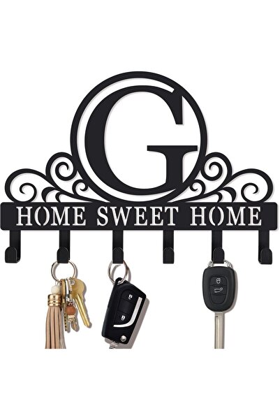 Slasa Letter G Acrylic Key Holder for Wall, Black Monogram Decor, 24 x 17 cm