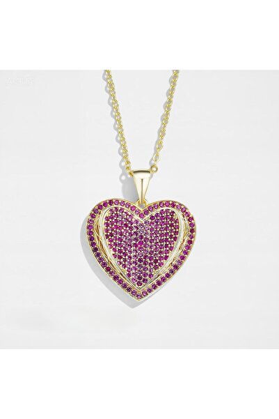 SaraQabi Luxury Double Heart Pendant Necklace with Pink Zircon Stones
