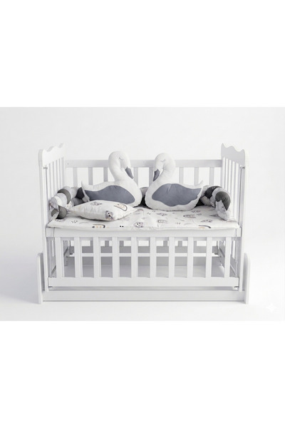 FISTIK BEBE Swan Pillowed Knitted Model 6 Piece Baby Sleeping Set and Crib Ed...