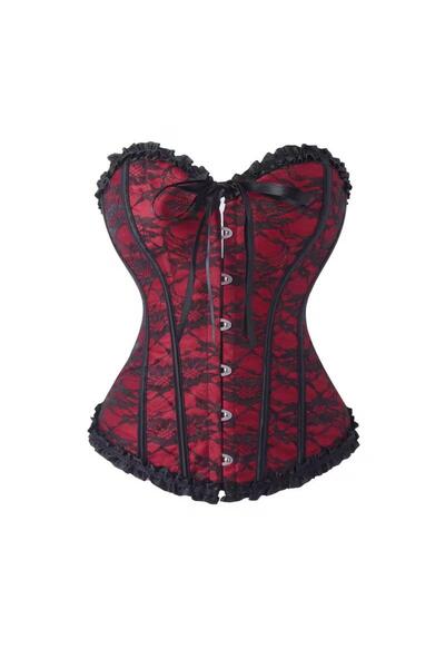 Mournbelle Gotik / Vintage / Victorian Stili Kırmızı Dantelli Korse