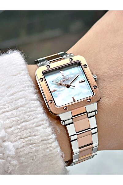 Essence Square Dial Steel Band Silver-Copper Color Women Wrist Watch Es6925Mr