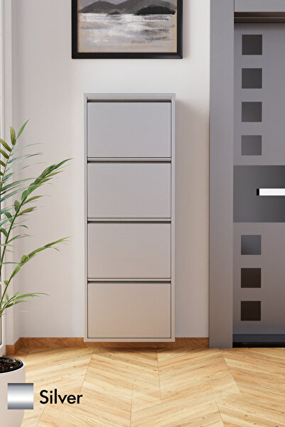 Evdemo 4 Kapaklı Metal Ayakkabılık Silver