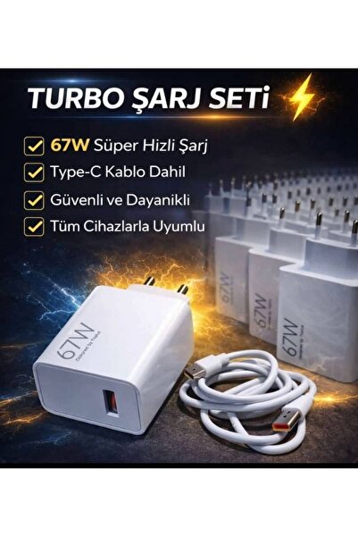 kar-bul Yeni Nesil 67 W Ultra Hızlı Turbo Şarj Seti Adaptör Type C Kablosu tü...