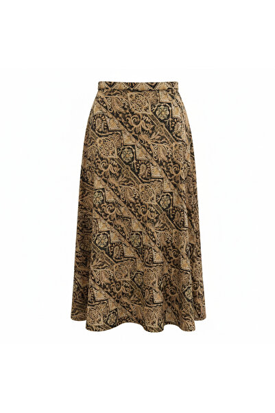 Generic Women's Brown Ornamental Print A-Line Midi Skirt