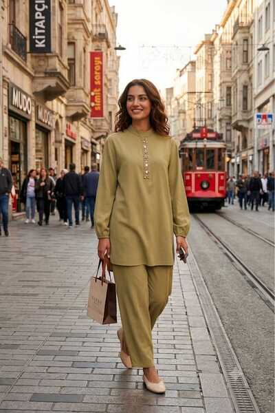 Puane Women's Collar Embroidery Detailed Trouser Suit
