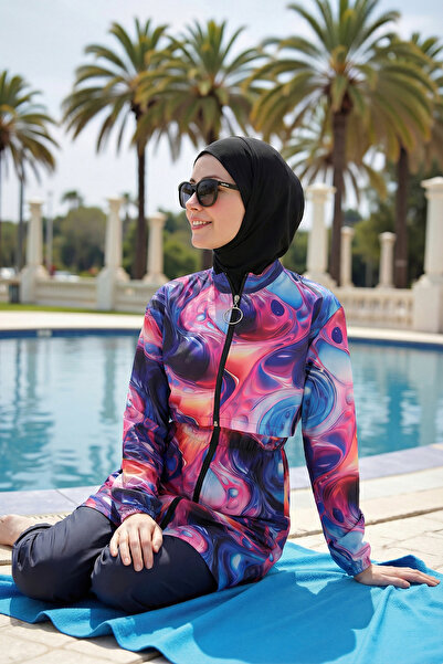 armonika 3-Piece Hijab Burkini with Front Zipper, Cape, and Elastic Waist, Is...