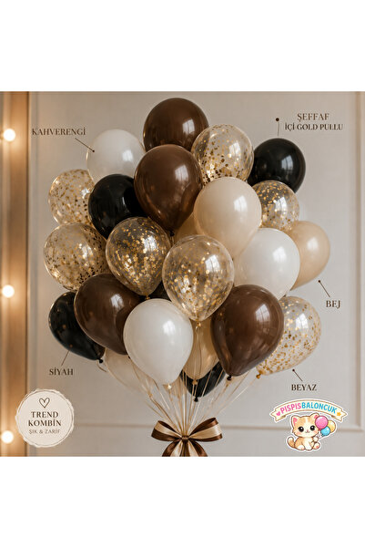 PISPISBALONCUK kahverengi siyah beyaz bej şeffaf retro vintage balon 10 adet ...