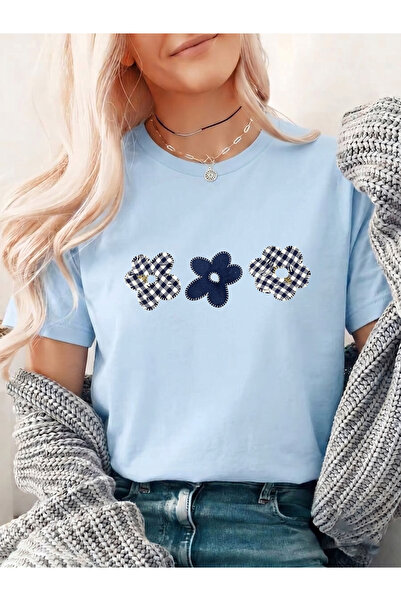 uyguntarz Unisex Plaid Patterned Floral Printed Design Tshirt