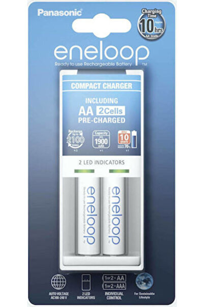 PANASONIC Φορτιστής Eneloop Compact BQ-CC50, Σετ 2 μπαταριών Ni-MH μεγέθους A...