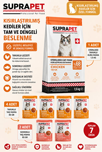 Comprox SUPRAPET Kısırlaştırılmış Yetişkin Kedi Mama Seti 1,5 Kg Tavuklu Kuru...