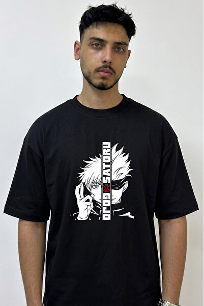 Anetos Gojo Satoru_29 Dizajn Tiskana Oversize Crna Majica