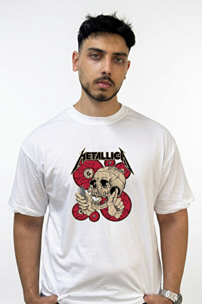 Anetos Μπλουζάκι με σχέδιο Metallica Skull, εμπριμέ, υπερμεγέθη, λευκό