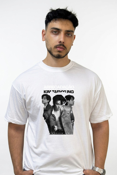 Anetos Kim Taehyung_1 Design Printed Oversize White T-Shirt