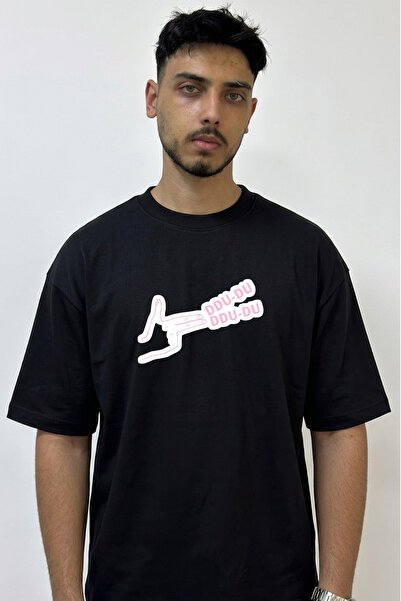 Anetos Ddu Du Ddu Du Design Printed Oversize Black T-Shirt