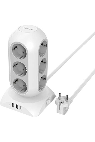 TESSAN Πολύπριζο 12 Θέσεων με 2 USB-A, 1 USB-C και Καλώδιο 2μ Κωδικός: TPS02-...