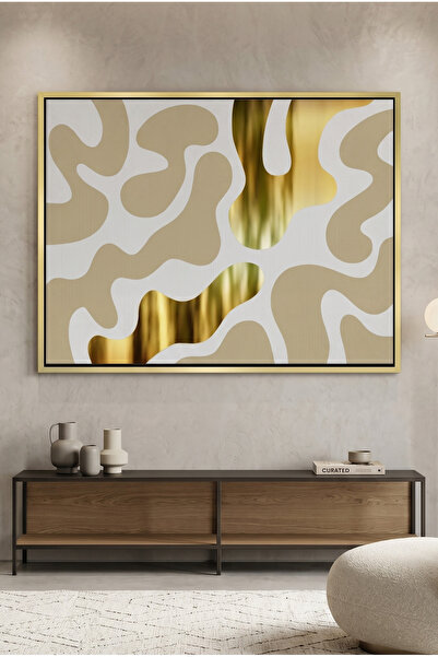Jasmine Art Biomorphic Gold Geometric Wall Art | Framed Canvas Print with Gol...