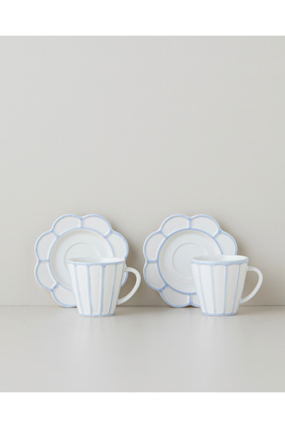 English Home Soft Cloud Stoneware 4 Piece 2 Person Coffee Cup Set 70 ml Light Blue