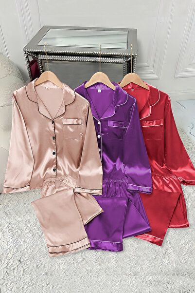 Sweet Dream Silk Satin Pajama Set for Women 6 Pcs Lounge Sleepwear Button Dow...