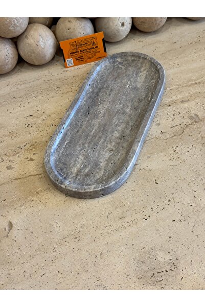 Polen Stone Natural Silver Travertine Ellipse Decorative Tray 33X14 cm - Styl...