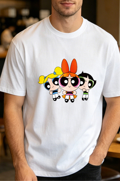 Fleck Cute Cartoon Characters T Shirts For Men Powerpuff Girls Mens Printed T...